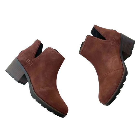 Sorel Cate Suede Cut Out Heeled Booties Burro Brown - Picture 13 of 17